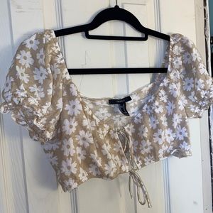 Floral front tie crop top